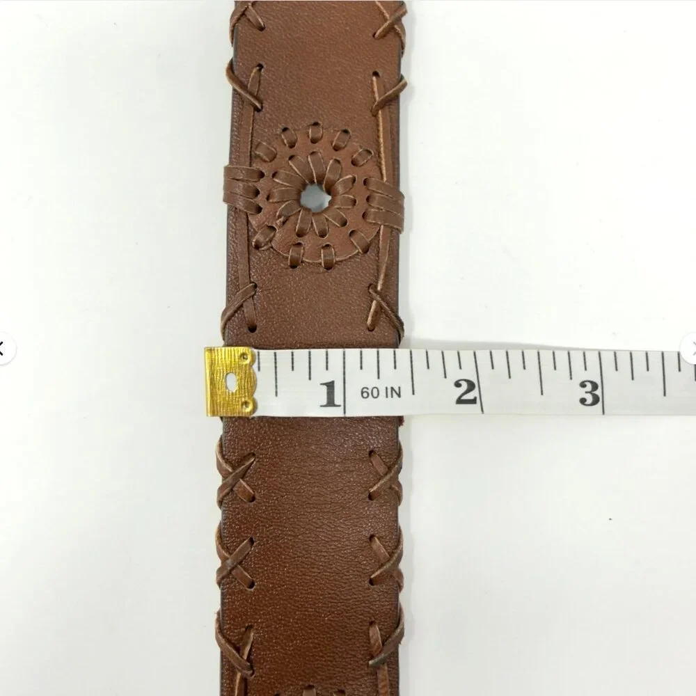 Betsey‎ Johnson Leather Belt Studded Oval Buckle Brown M
